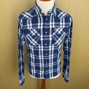 Hollister men M 100% cotton snap button down plaid casual Longsleeve shirt